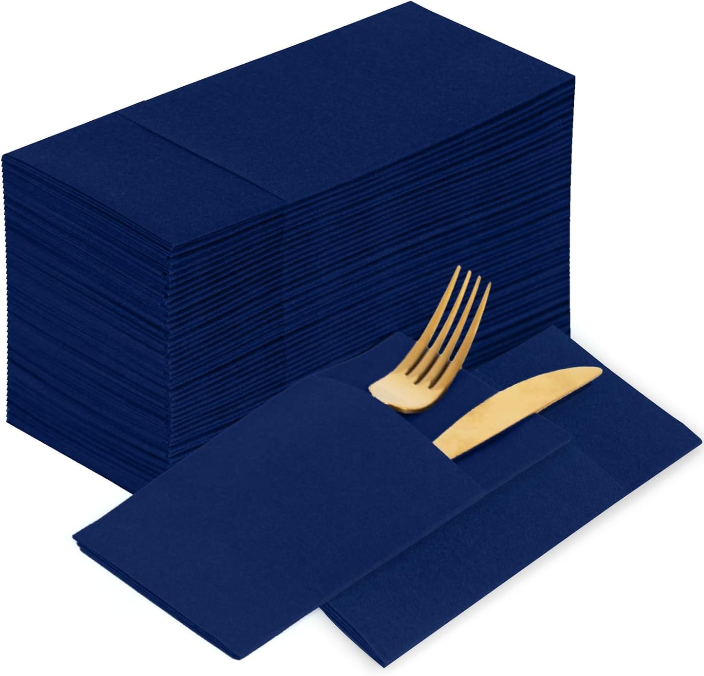 KAMMAK Blue Napkins Disposable 100 Pack Cloth like Paper Dinner Napkins Folded with Pocket Navy Blue Napkins Hand Towel for Party Decoration, Wedding Reception, Bathroon and Kitchen (16.5 x 16.5 inch)