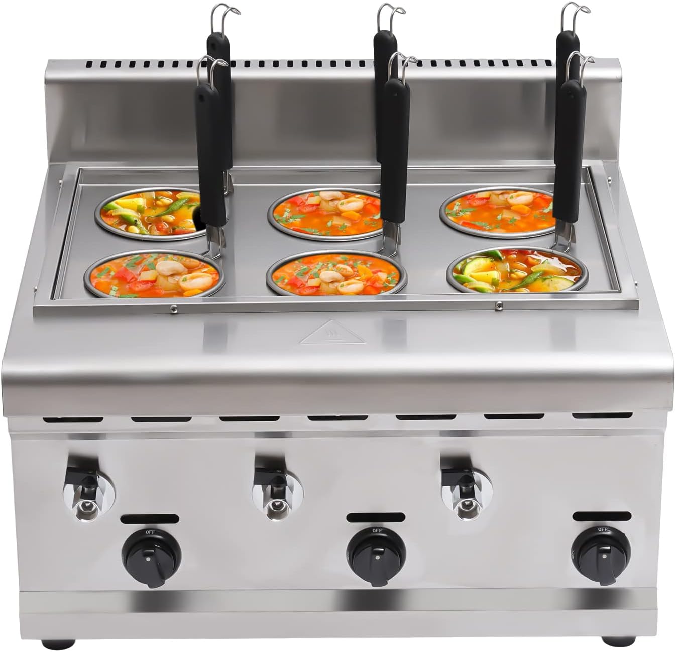 Eapmic Gas 6 Holes Pasta Cooker Noodles Cooker Commercial Noodles Cooker Machine with Noodles Filter Lpg Gas Pasta Cooking Machine with 6 Pasta Baskets and Firepower Adjustment Knob