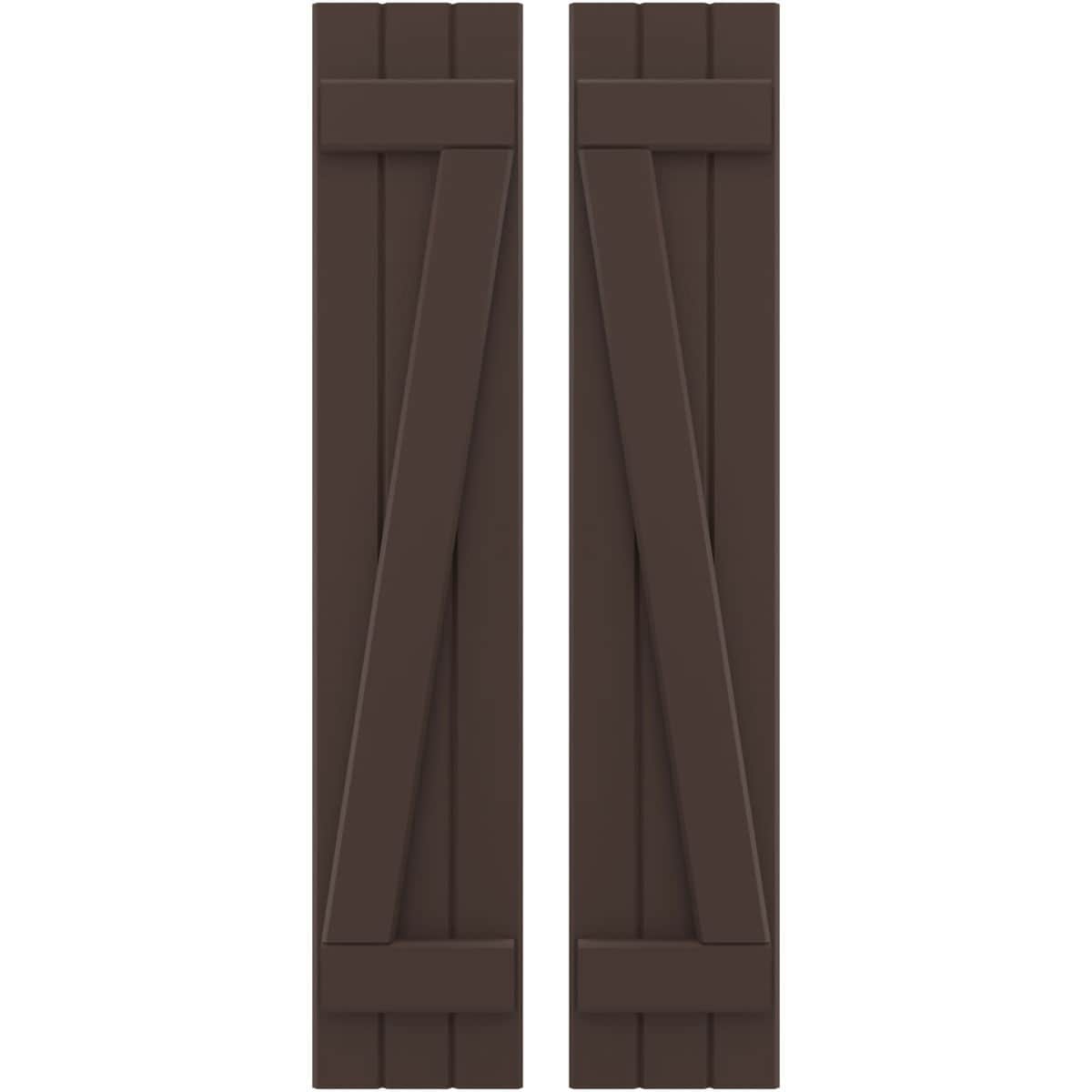 Ekena Millwork 10.5-in W x 81-in H Raisin Brown Paintable/Stainable Board and batten Spaced with z-bar Wood Exterior Shutters ( 2 -Pack )