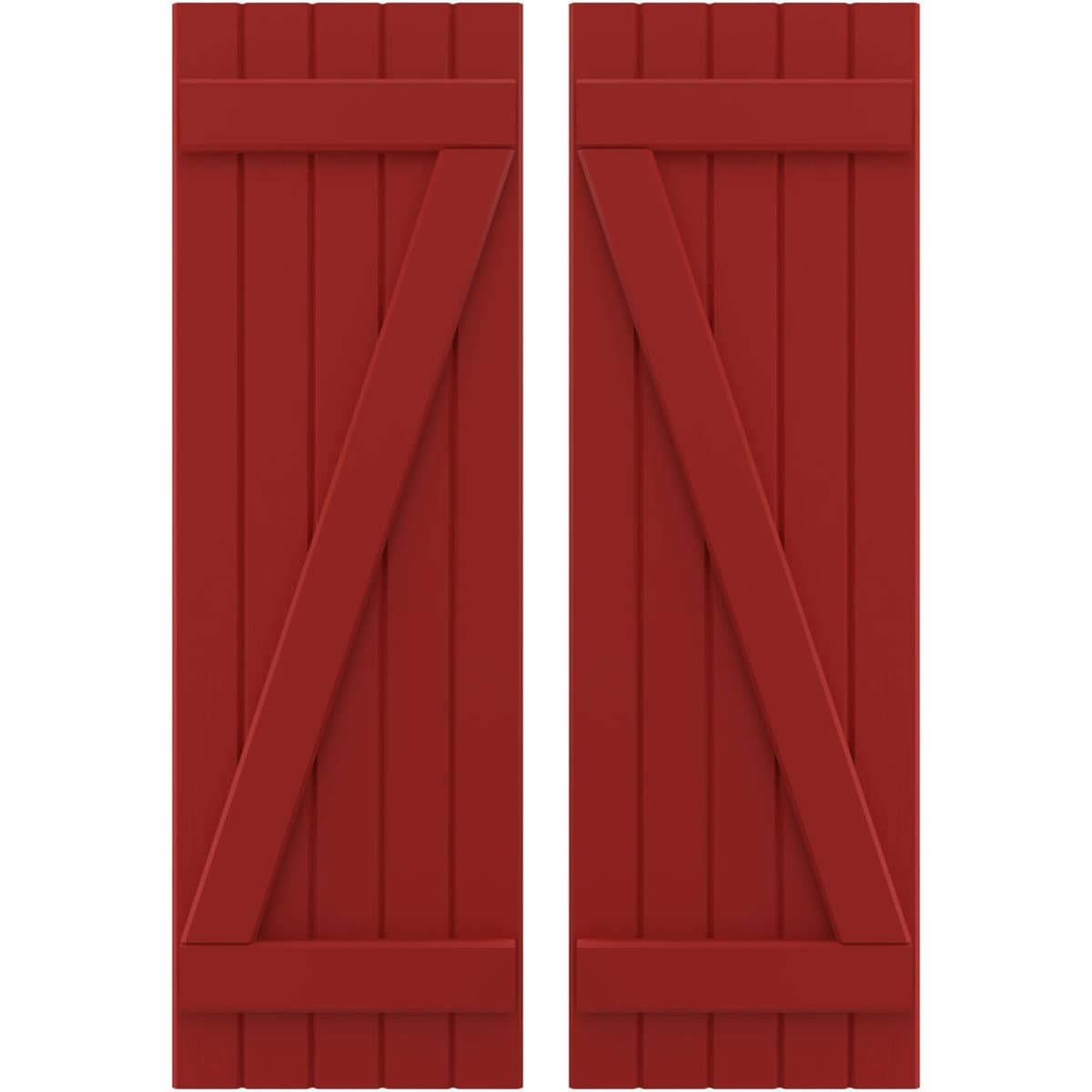 Ekena Millwork 17.5-in W x 74-in H Fire Red Paintable/Stainable Board and batten Spaced with z-bar Wood Exterior Shutters ( 2 -Pack )