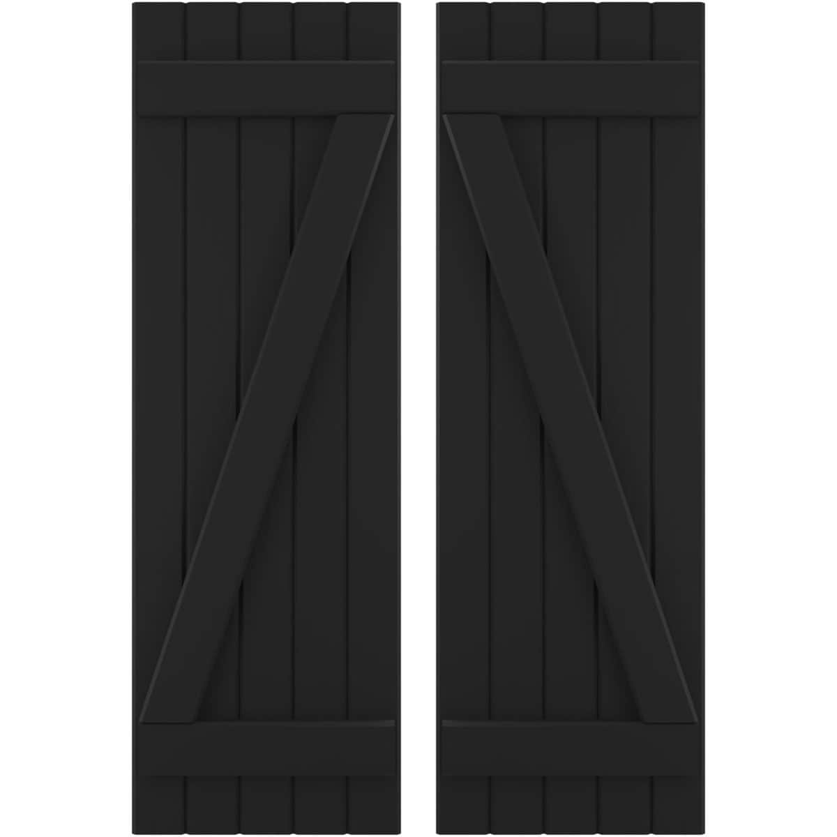 Ekena Millwork 17.5-in W x 81-in H Black Paintable/Stainable Board and batten Z-bar Wood Exterior Shutters ( 2 -Pack )