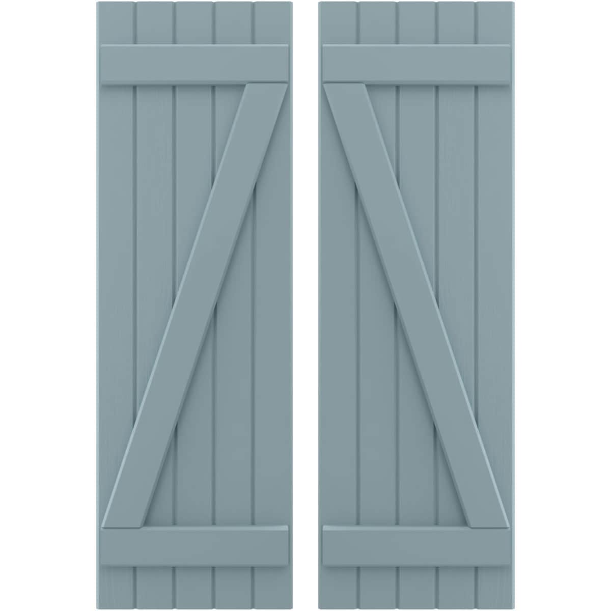 Ekena Millwork 17.5-in W x 65-in H Peaceful Blue Paintable/Stainable Board and batten Z-bar Wood Exterior Shutters ( 2 -Pack )