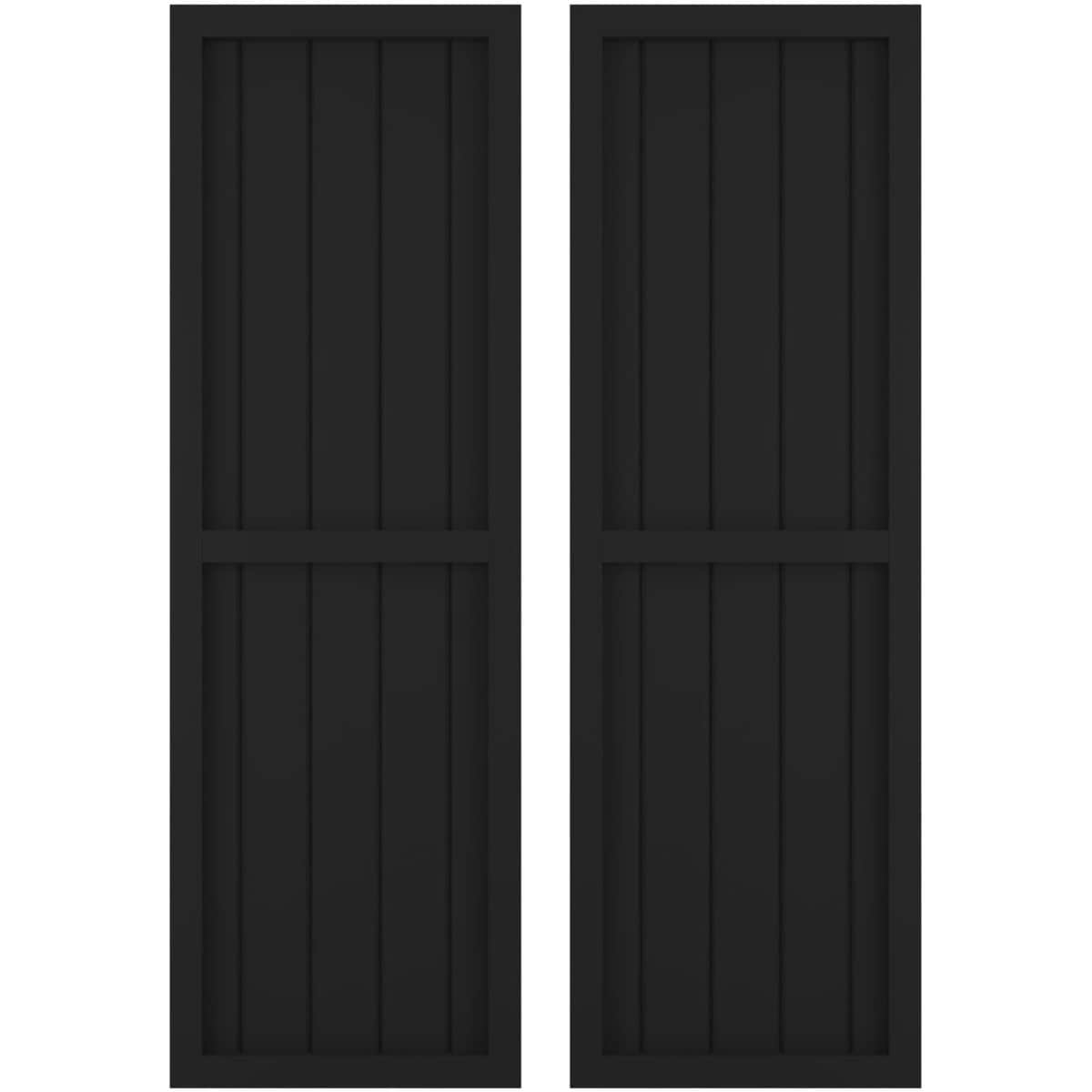 Ekena Millwork 17.5-in W x 32-in H Black Paintable/Stainable Board and batten Spaced Wood Exterior Shutters ( 2 -Pack )