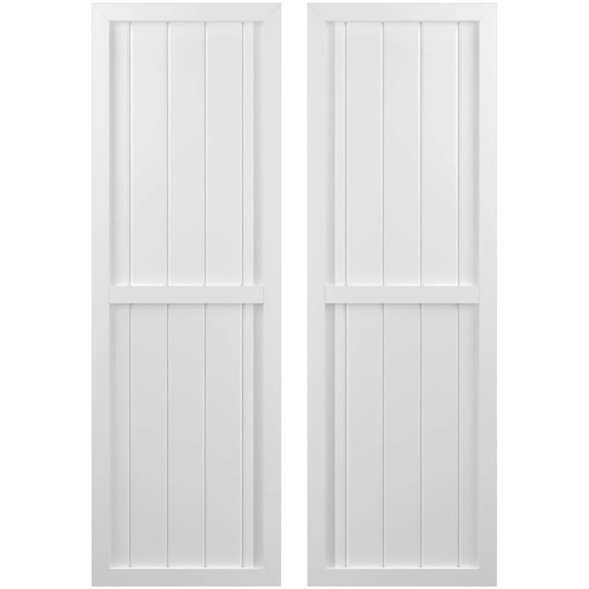 Ekena Millwork 17.5-in W x 50-in H White Paintable/Stainable Board and batten Framed Wood Exterior Shutters ( 2 -Pack )