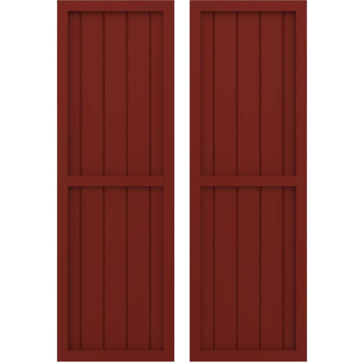 Ekena Millwork 17.5-in W x 55-in H Pepper Red Paintable/Stainable Board and batten Framed Wood Exterior Shutters ( 2 -Pack )