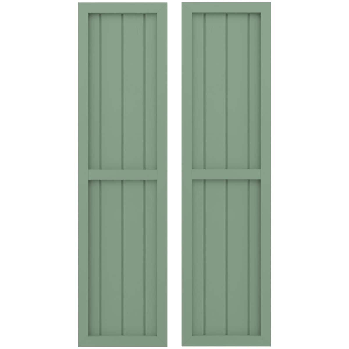 Ekena Millwork 14-in W x 80-in H Track Green Paintable/Stainable Board and batten Spaced with z-bar Wood Exterior Shutters ( 2 -Pack )