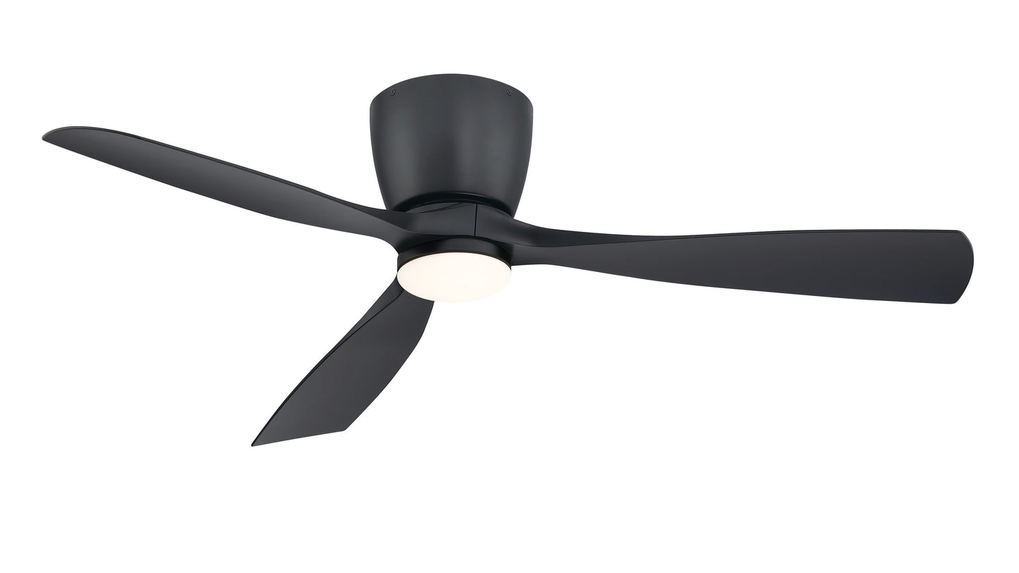 Fanimation Klinch 52-in Black with Black Blades Integrated LED Covered Outdoor Flush Mount Propeller Ceiling Fan With Light and Remote Included 3 -Blade
