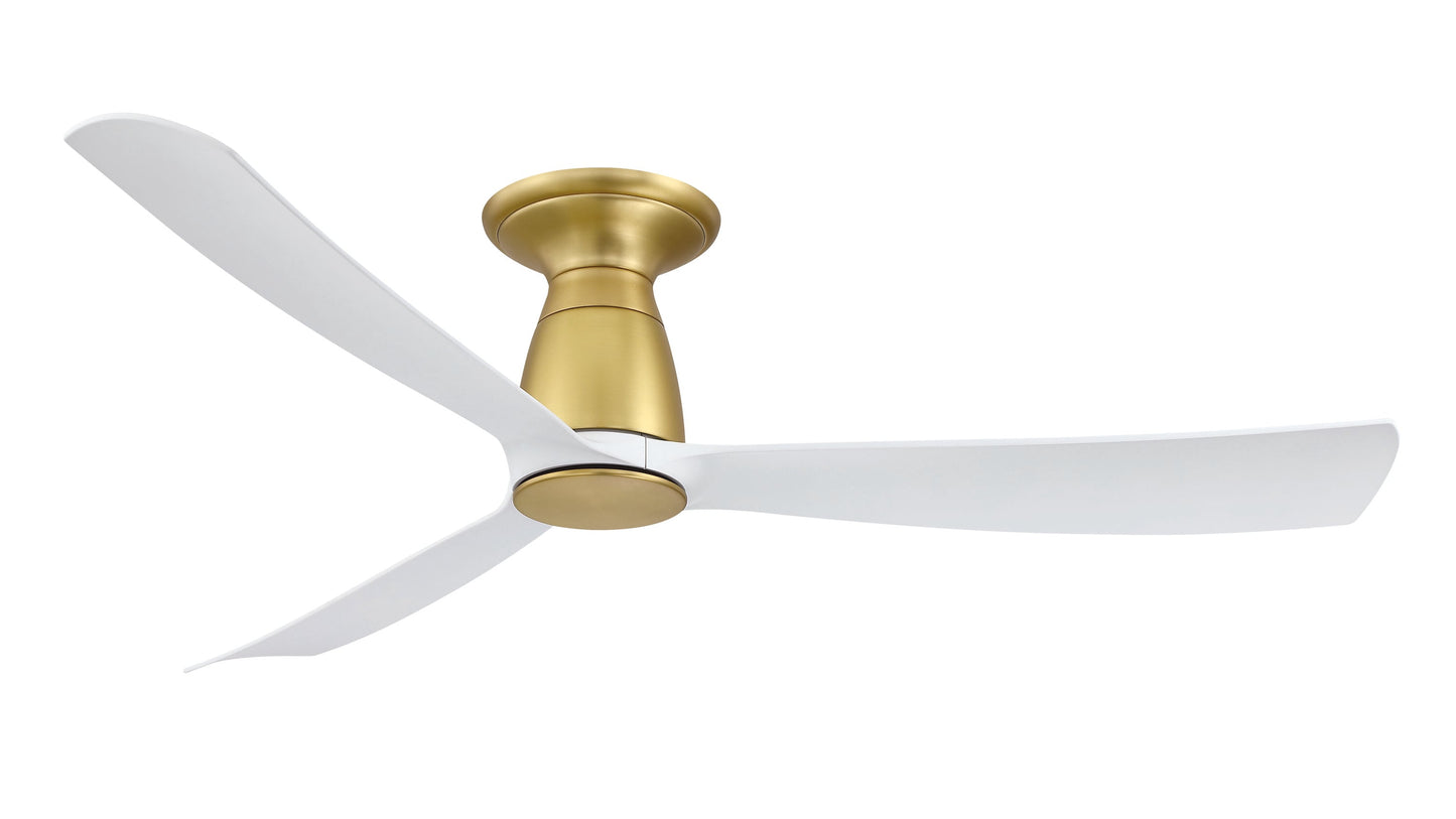 Fanimation Kute 52-in Brushed Satin Brass with Matte White Blades Covered Outdoor Flush Mount Smart Propeller Ceiling Fan Light Kit Compatible and Remote Included 3 -Blade