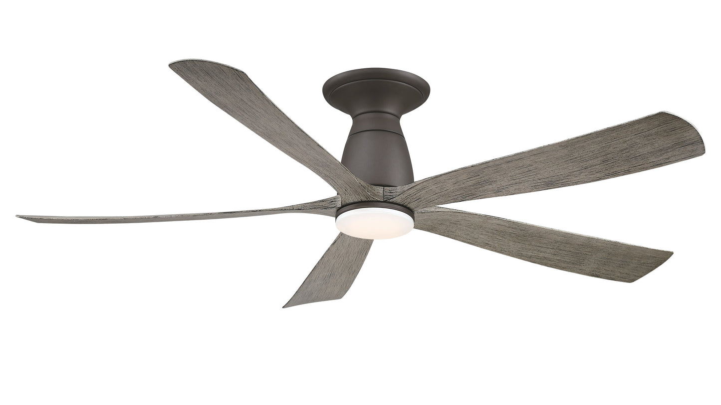 Fanimation Kute5 52-in Matte Greige with Weathered Wood Blades Color-changing Integrated LED Indoor/Outdoor Flush Mount Smart Ceiling Fan with Light and Remote (5-Blade) FPD5534GR-LK-F