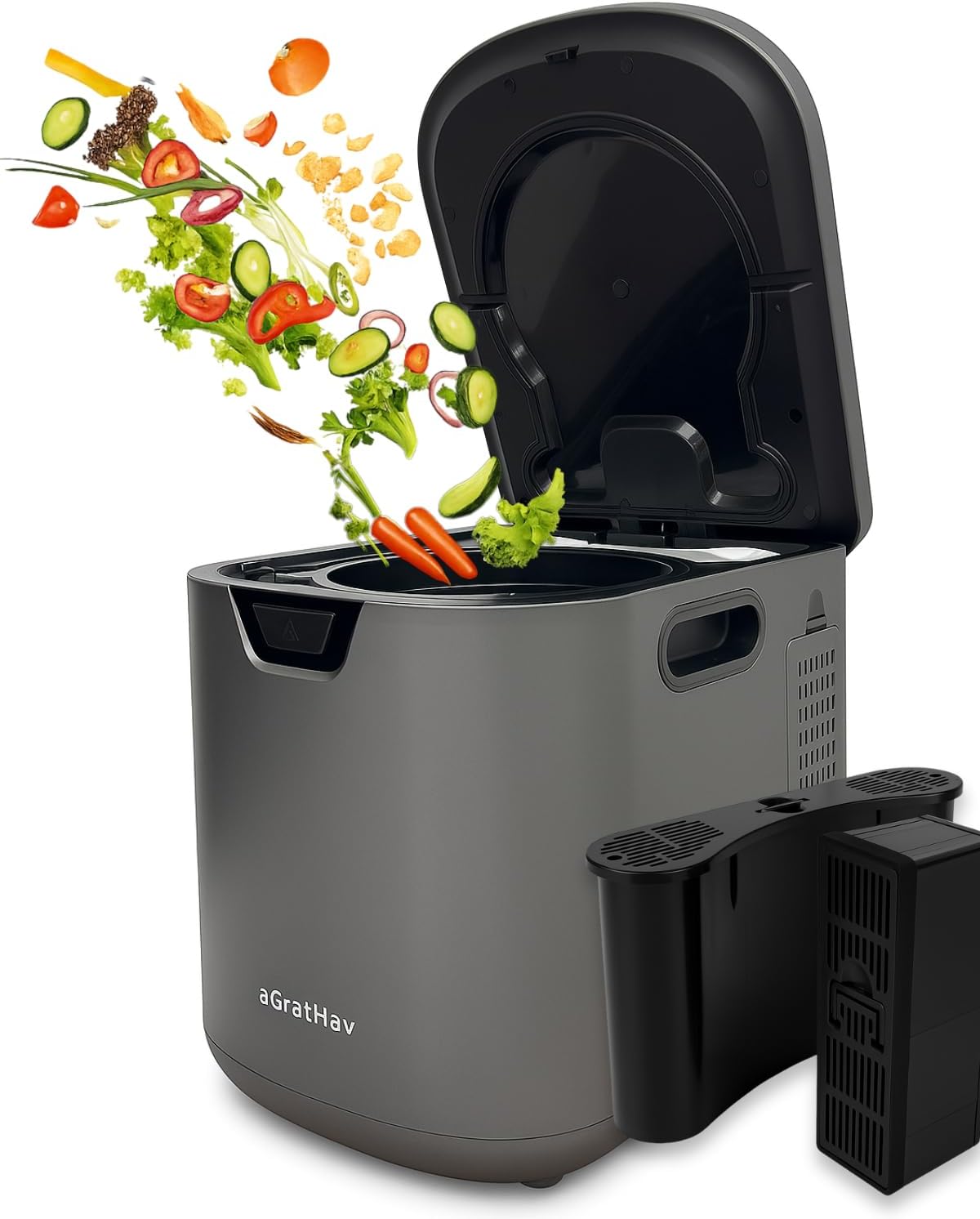 Electric Composter for Kitchen, Compost Bin - 4L Large Capacity, 3 Processing Modes, 3 Capacity Options, 2 Carbon Filters, Auto-Cleaning Auto-Drying (Black)
