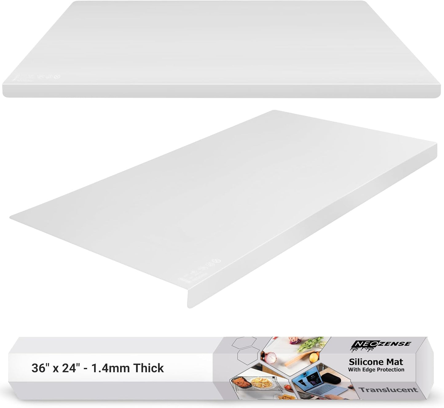 Extra Large Silicone Mats for Crafts with "Edge Protection" \u2013 Silicone Table Mat \u2013 Multipurpose Heat Resistant Silicone Mat \u2013 No Folds or Wrinkles \u2013 1.4mm Thick, 36"x24", Translucent