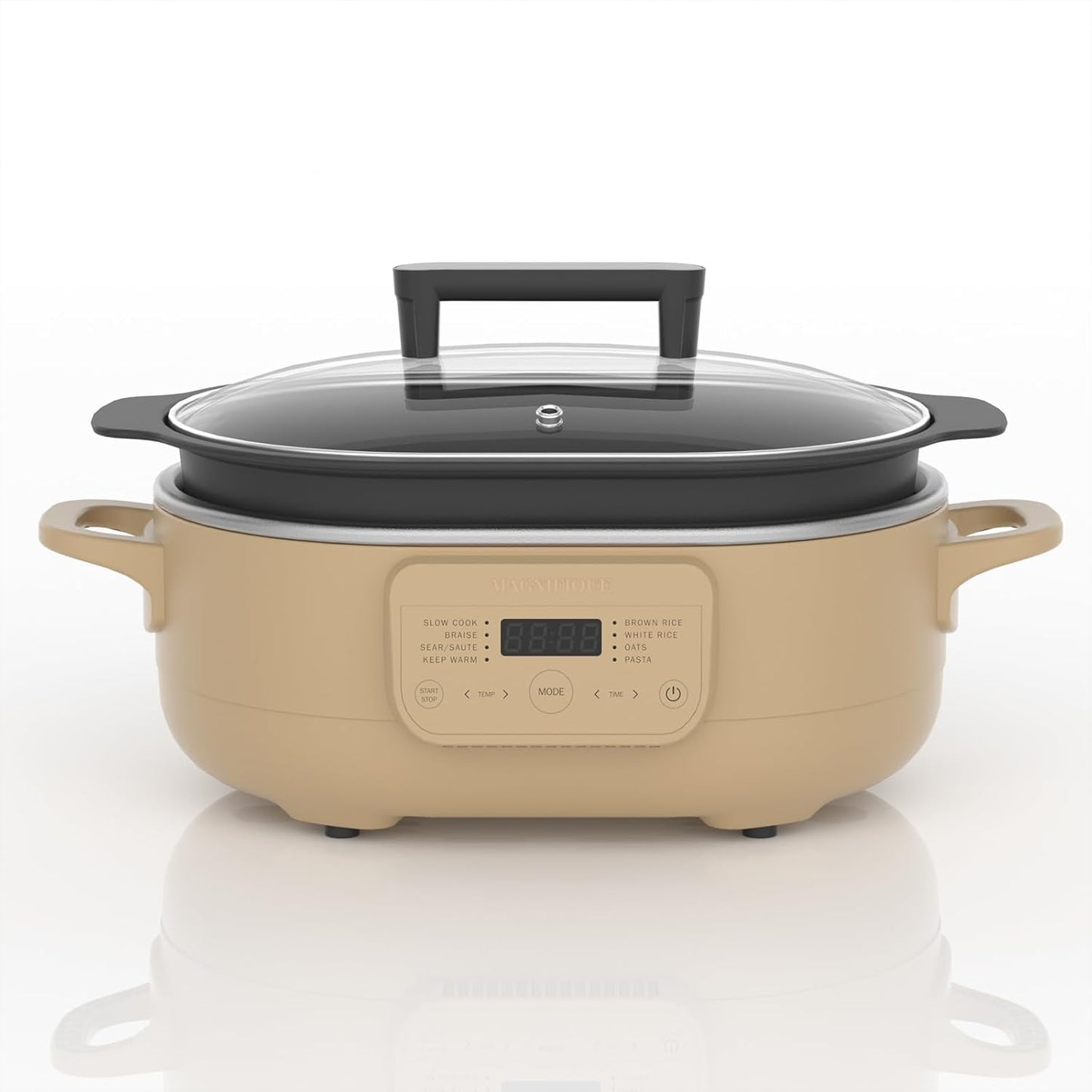 MAGNIFIQUE 6 Quart Multi-Cooker, with 8-in-1 Casserole Programmable Slow Cooker, Dutch Oven, Pasta, Wooden Spoon, Nonstick, Oven Safe Pot to 500°F Brown Sugar