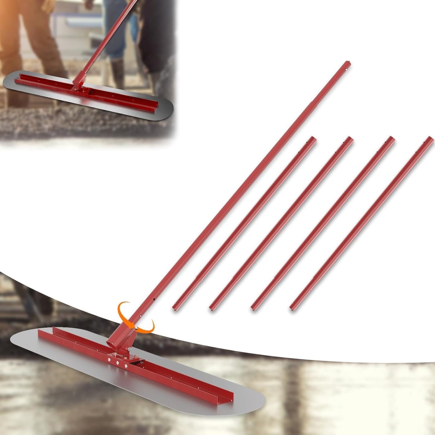 48''x12'' Concrete Bull Float Kit, Concrete Float with 4 Extendable Poles, Round End Stainless Steel Concrete Finishing Trowel for Plaster, Concrete Resurfacing, Custom Tiling Jobs