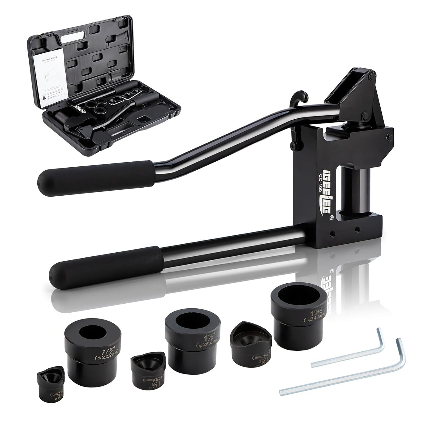 iGeelee Metal Stud Punch Set for 7\/8", 1-1\/8", 1-11\/32" - 20GA Steel, Sheet Metal Hole Punch Kit, Lever Puncher CC-100