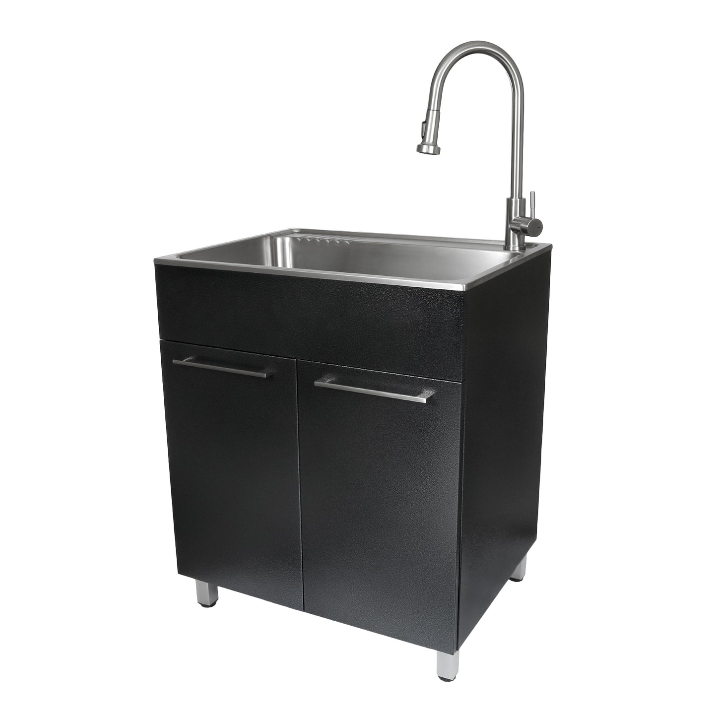 Presenza 28-in x 22-in 1 -Basin Brushed Steel Drop-in Utility tub with Faucet