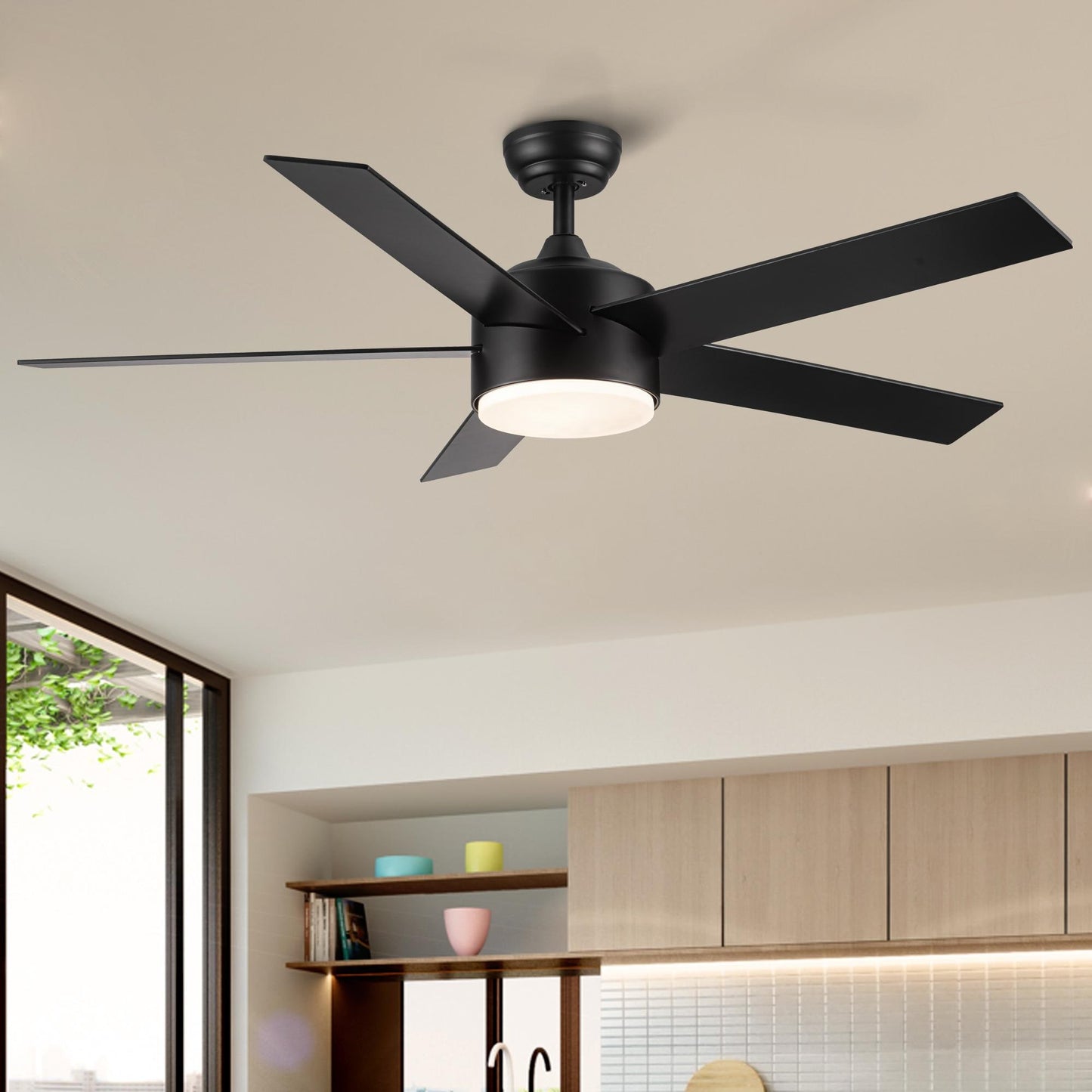 Bayfeve Adjustable 52-in Black with ABS Blades Color-Changing Integrated LED Ceiling Fan With Light and Remote Included 5 -Blade