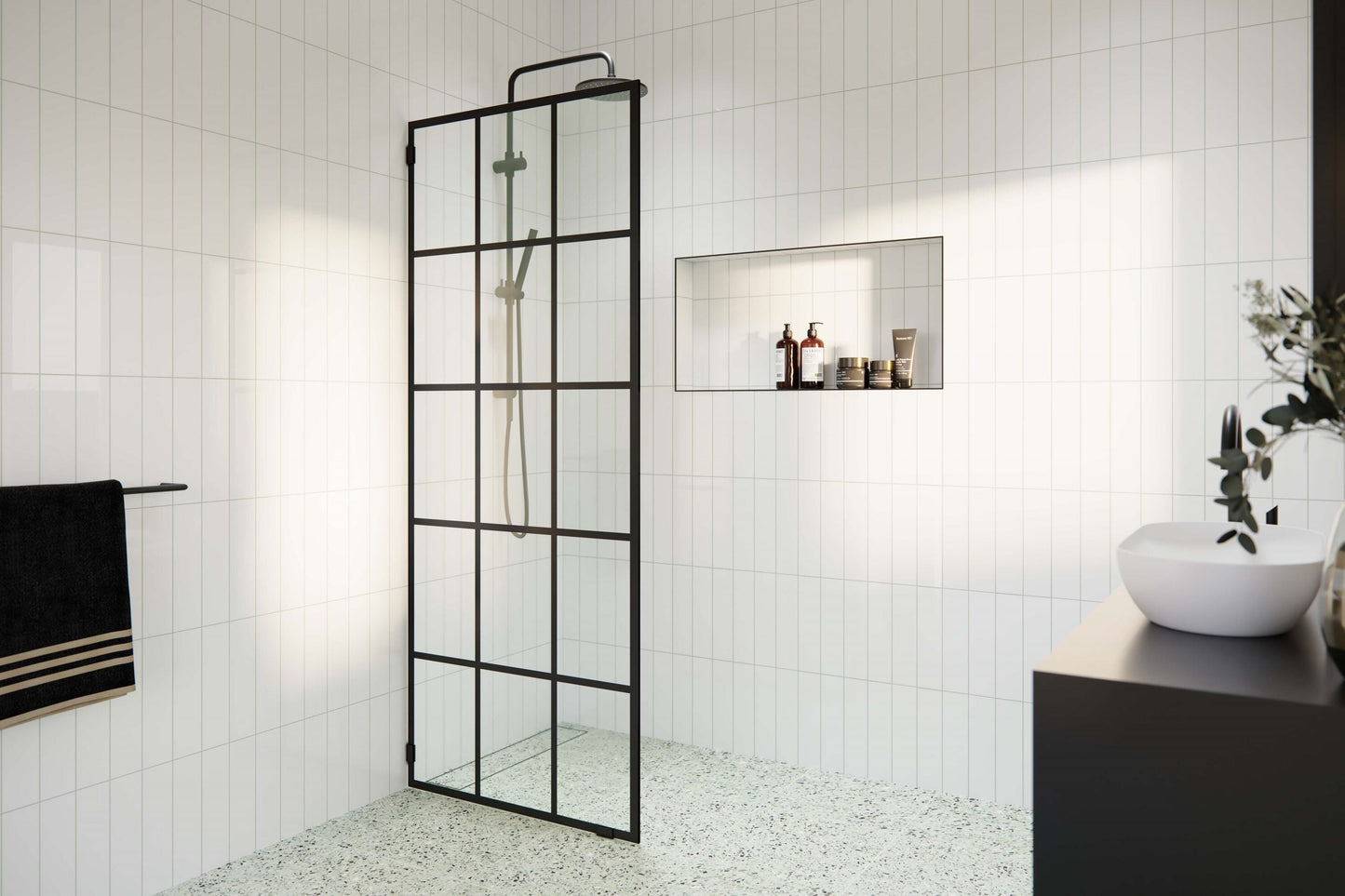 Glass Warehouse Esprit Matte Black 30-in W x 78-in H Frameless Tempered Glass Fixed Shower door