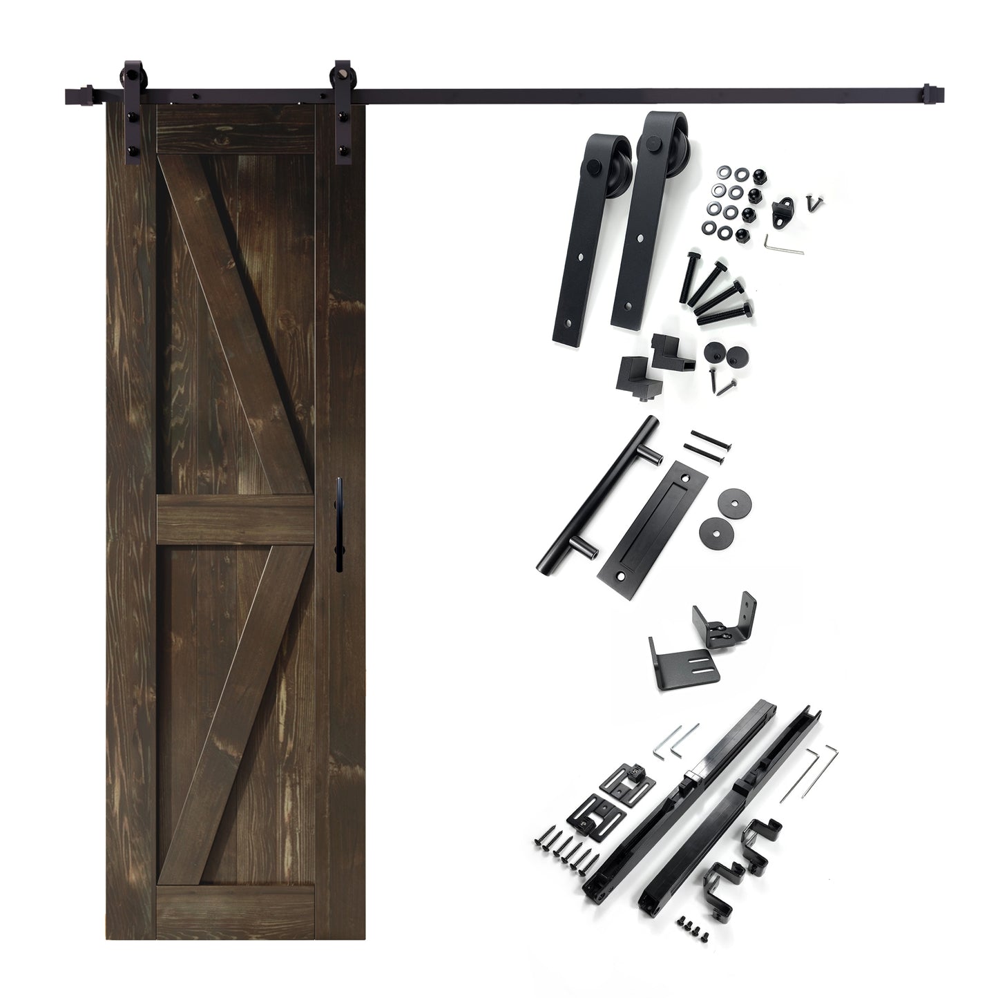 HOMACER 28-in x 84-in Ebony K-frame Pine Wood Solid core Single Barn Door (Hardware Included)