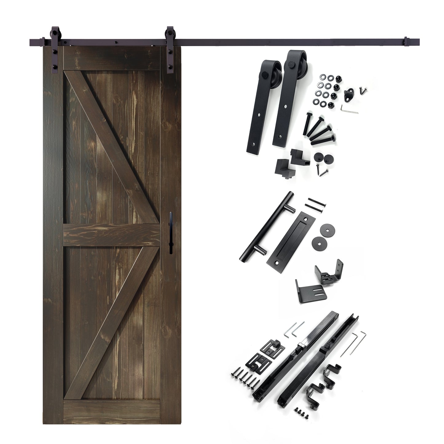 HOMACER 32-in x 84-in Ebony K-frame Pine Wood Solid core Single Barn Door (Hardware Included)
