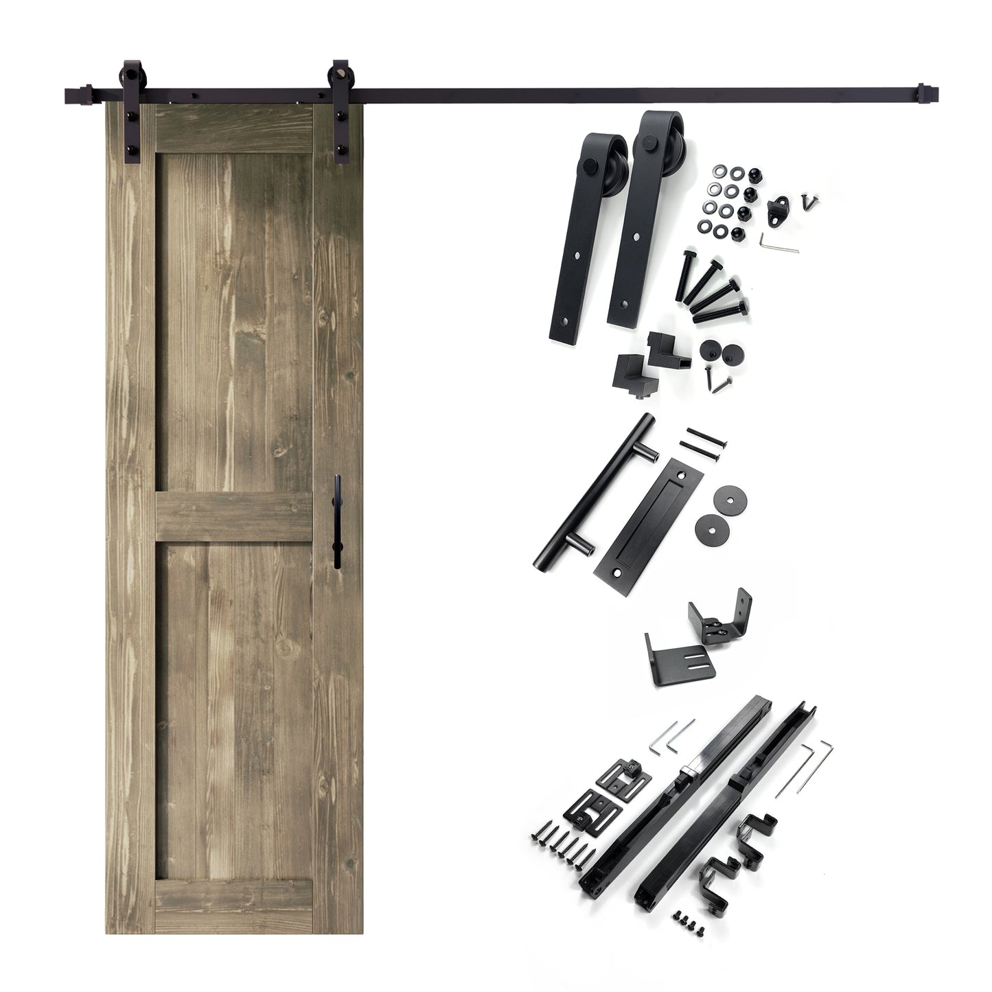 HOMACER 24-in x 84-in Classic Gray Mid-Bar Pine Wood Solid core Single Barn Door (Hardware Included)
