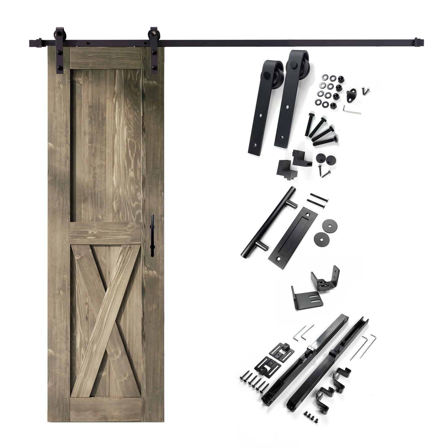 HOMACER 20-in x 84-in Classic Gray X-frame Pine Wood Solid core Single Barn Door (Hardware Included)