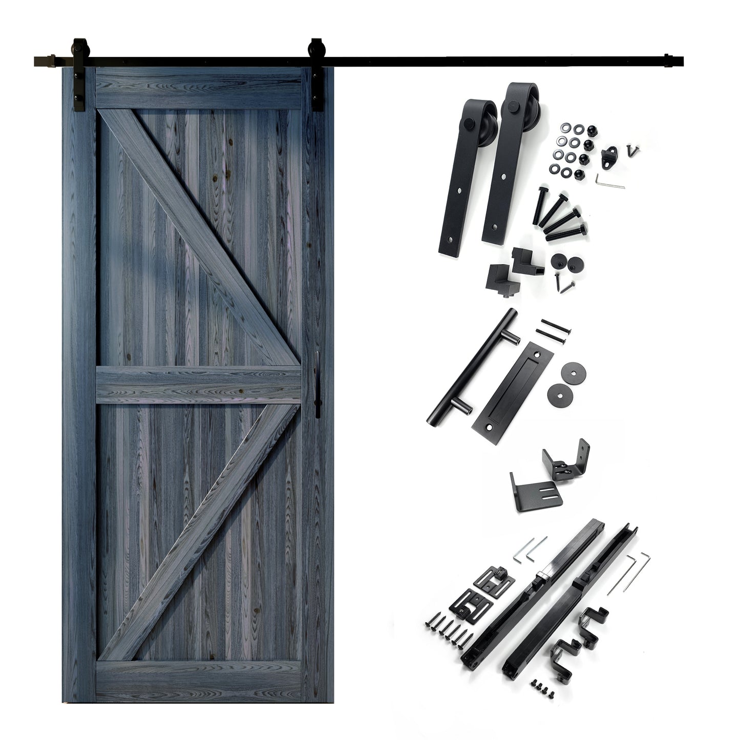 HOMACER 46-in x 84-in Navy K-frame Pine Wood Solid core Single Barn Door (Hardware Included)