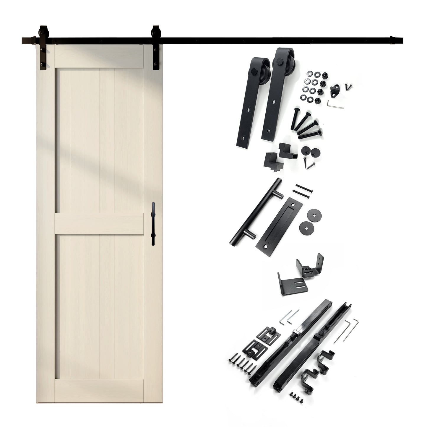 HOMACER 40-in x 84-in Tinsmith Gray Mid-Bar Pine Wood Solid core Single Barn Door (Hardware Included)