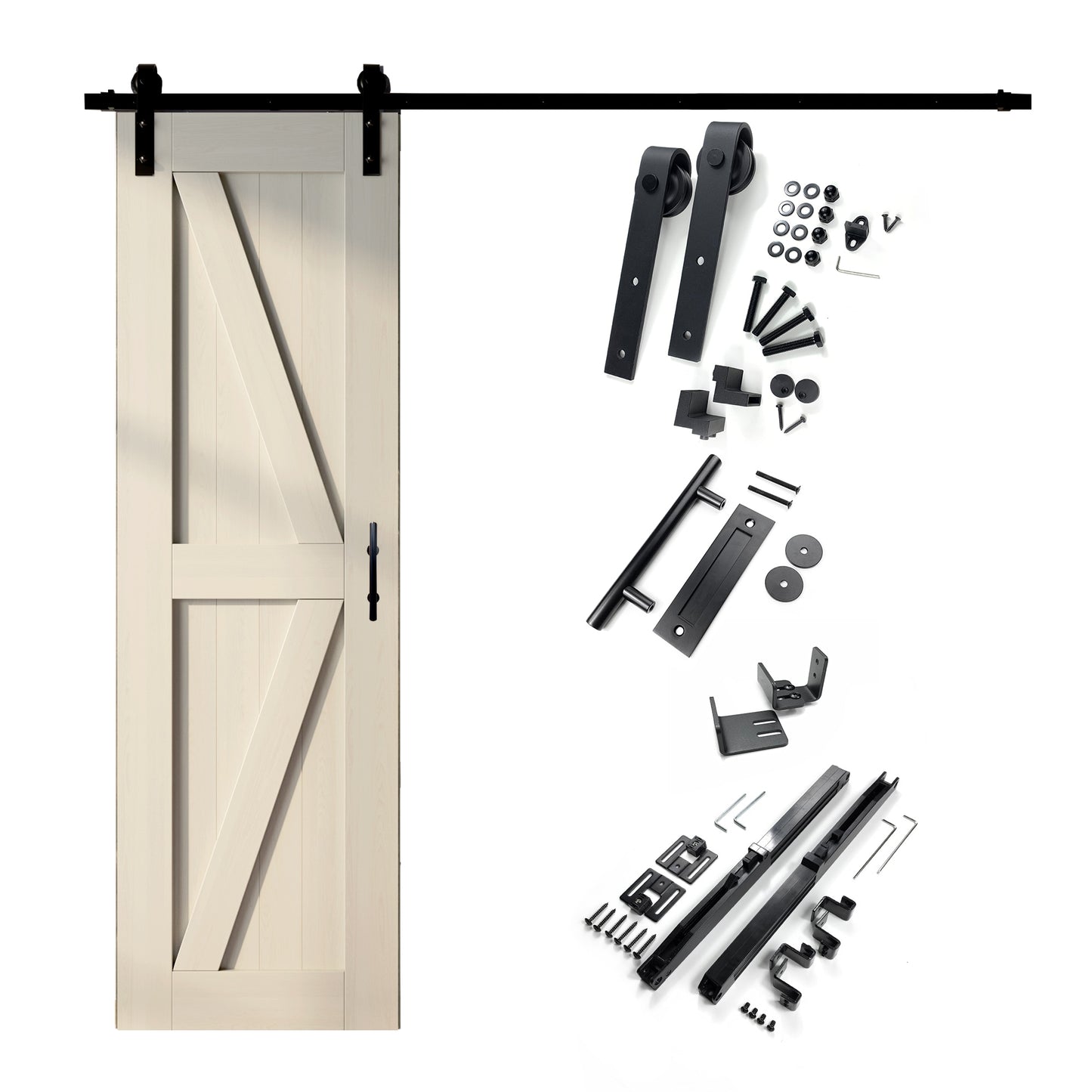 HOMACER 24-in x 84-in Tinsmith Gray K-frame Pine Wood Solid core Single Barn Door (Hardware Included)