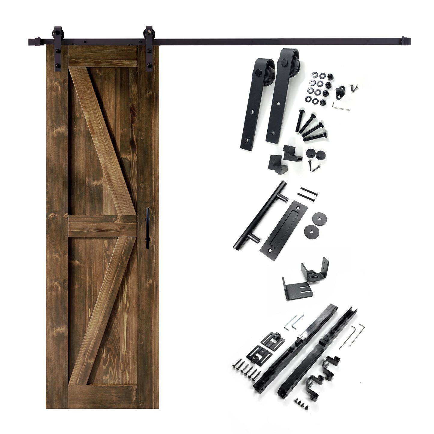 HOMACER 26-in x 84-in Walnut K-frame Pine Wood Solid core Single Barn Door (Hardware Included)
