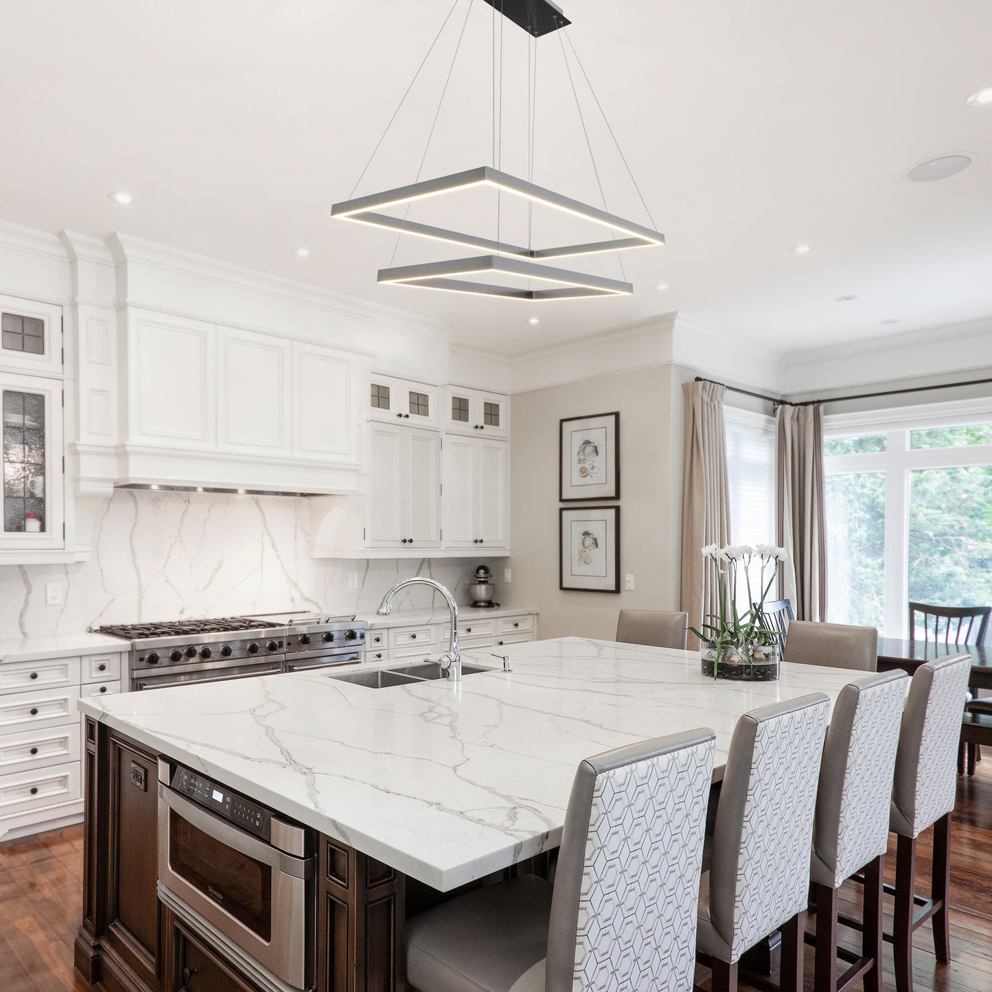 VONN Lighting Atria 2 -Light Satin Nickel Indoor LED Cage Metal Aluminum Chandelier