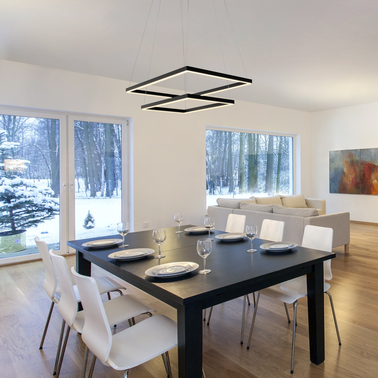 VONN Lighting Atria 2 -Light Matte Black Indoor LED Cage Metal Aluminum Chandelier