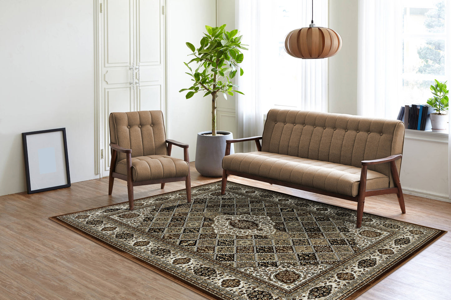 MDA Rugs Prime 8 x 10 (ft) Polyester Brown Rectangular Indoor Medallion Professionally Clean Only Area rug