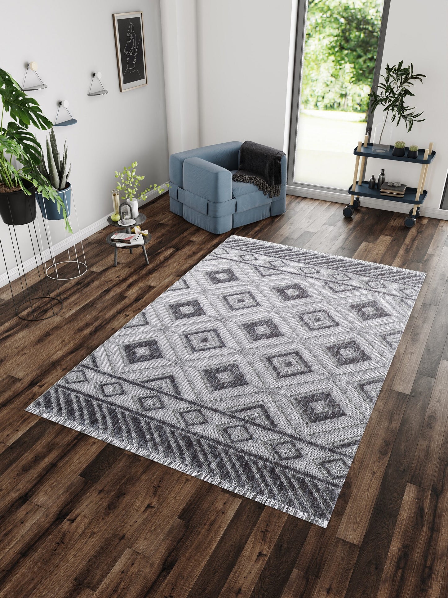 MDA Rugs Milos 8 x 10 (ft) Polyester Dark Gray Rectangular Indoor Geometric Professionally Clean Only Area rug