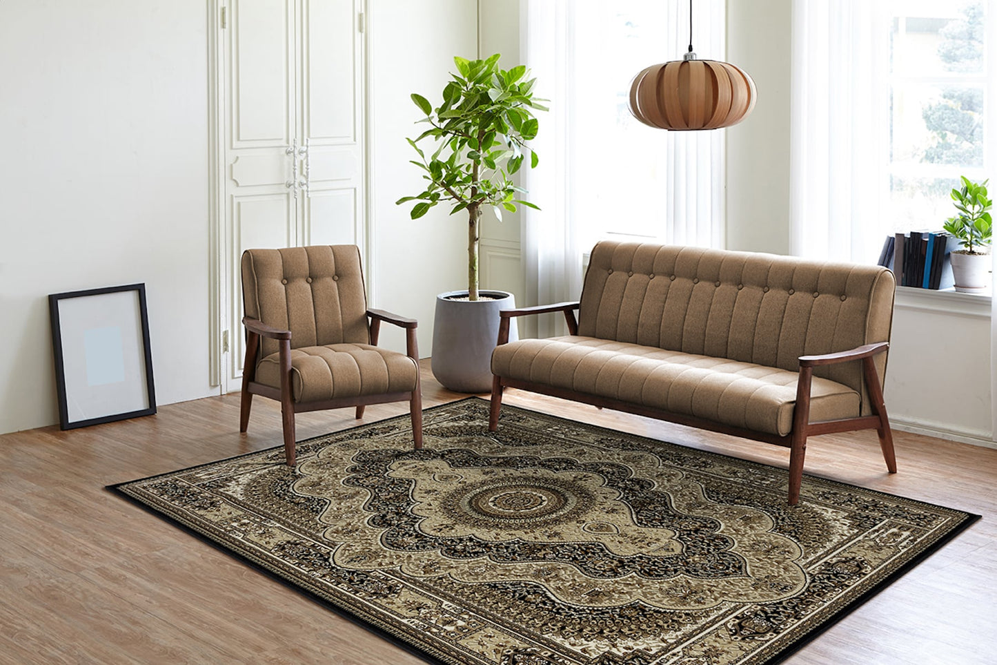 MDA Rugs Prime 6 x 9 (ft) Polyester Black and Multicolor Rectangular Indoor Medallion Professionally Clean Only Area rug