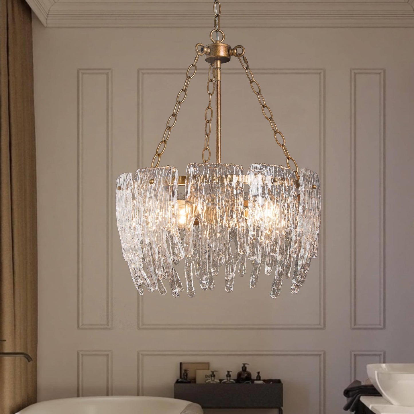 LNC Eternal 4 -Light Antique Gold Indoor Textured glass Glass Glass Chandelier