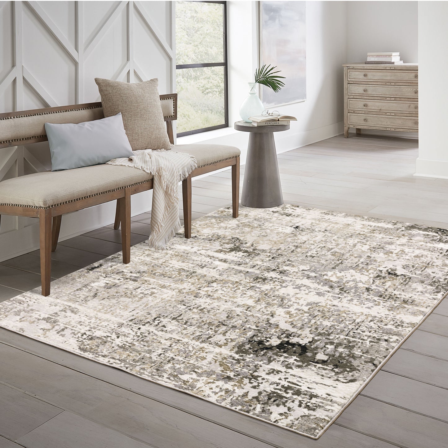 Archer Lane Dewport 5 x 8 (ft) Loomed Polyester Gray/Beige Rectangular Indoor Abstract Industrial Spot Clean Only Pet Friendly Area rug