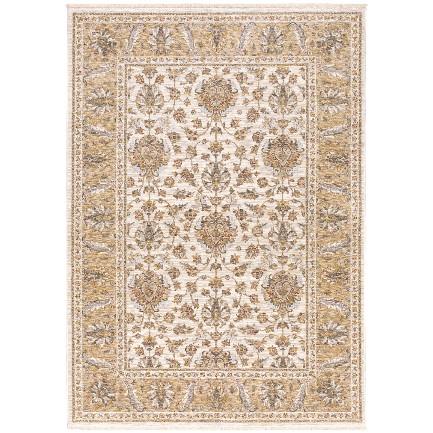 Archer Lane Joyland 5 x 8 (ft) Loomed Polyester Ivory/Gold Rectangular Indoor Floral/Botanical Persian Spot Clean Only Pet Friendly Area rug