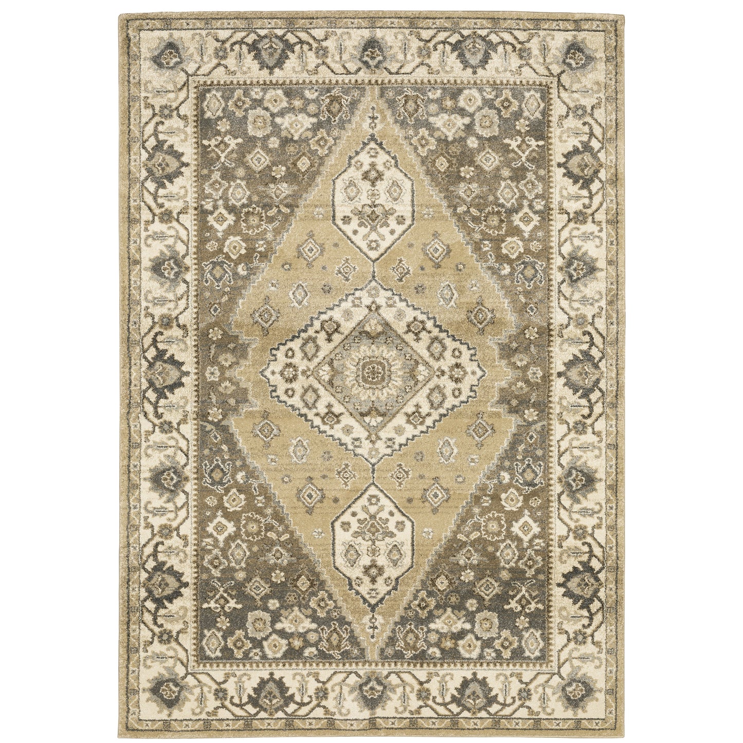 Archer Lane Kenlock 8 x 11 (ft) Loomed Polypropylene Beige Rectangular Indoor Medallion Oriental Spot Clean Only Pet Friendly Area rug