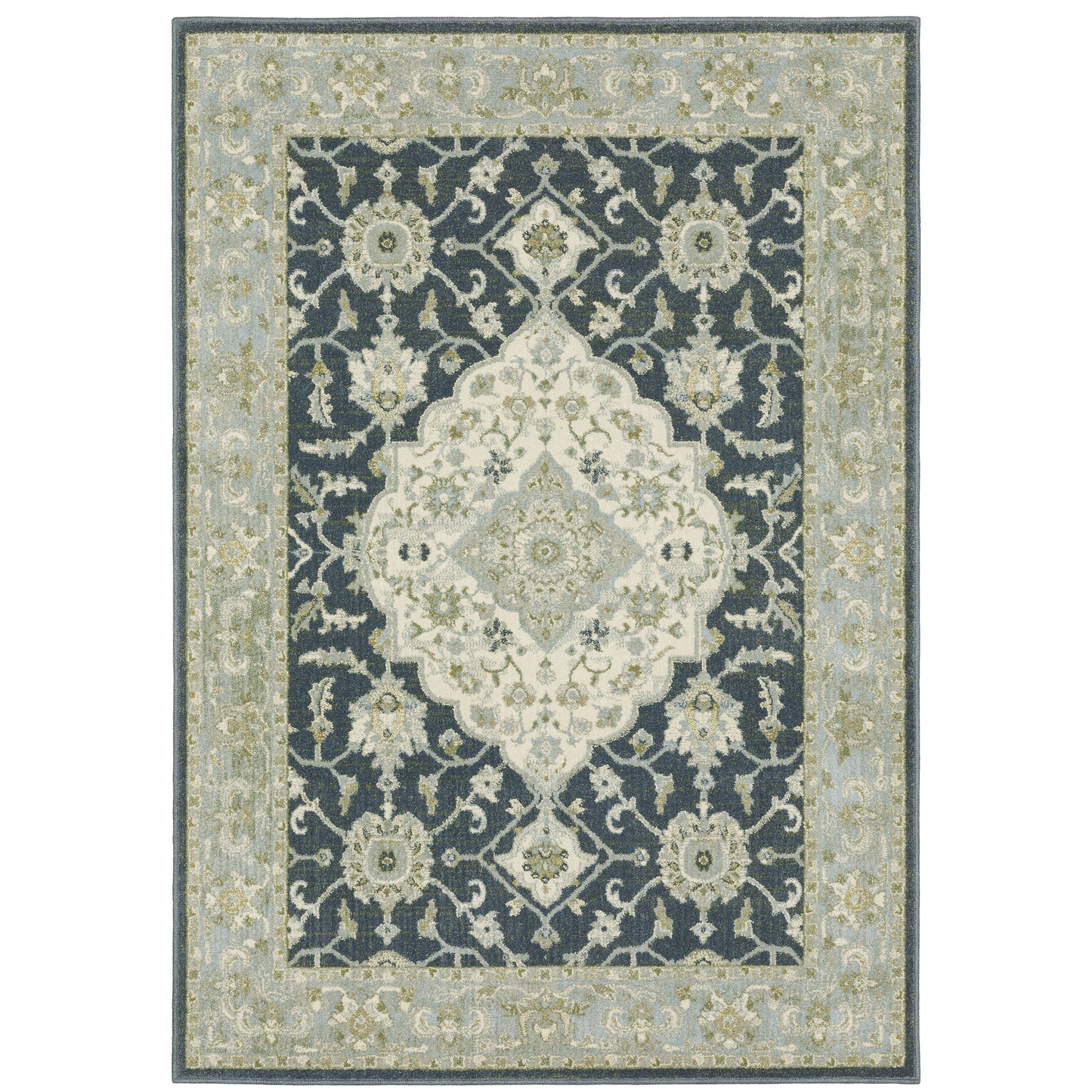 Archer Lane Balamor 8 x 10 (ft) Loomed Polypropylene Blue Rectangular Indoor Medallion Oriental Spot Clean Only Pet Friendly Area rug