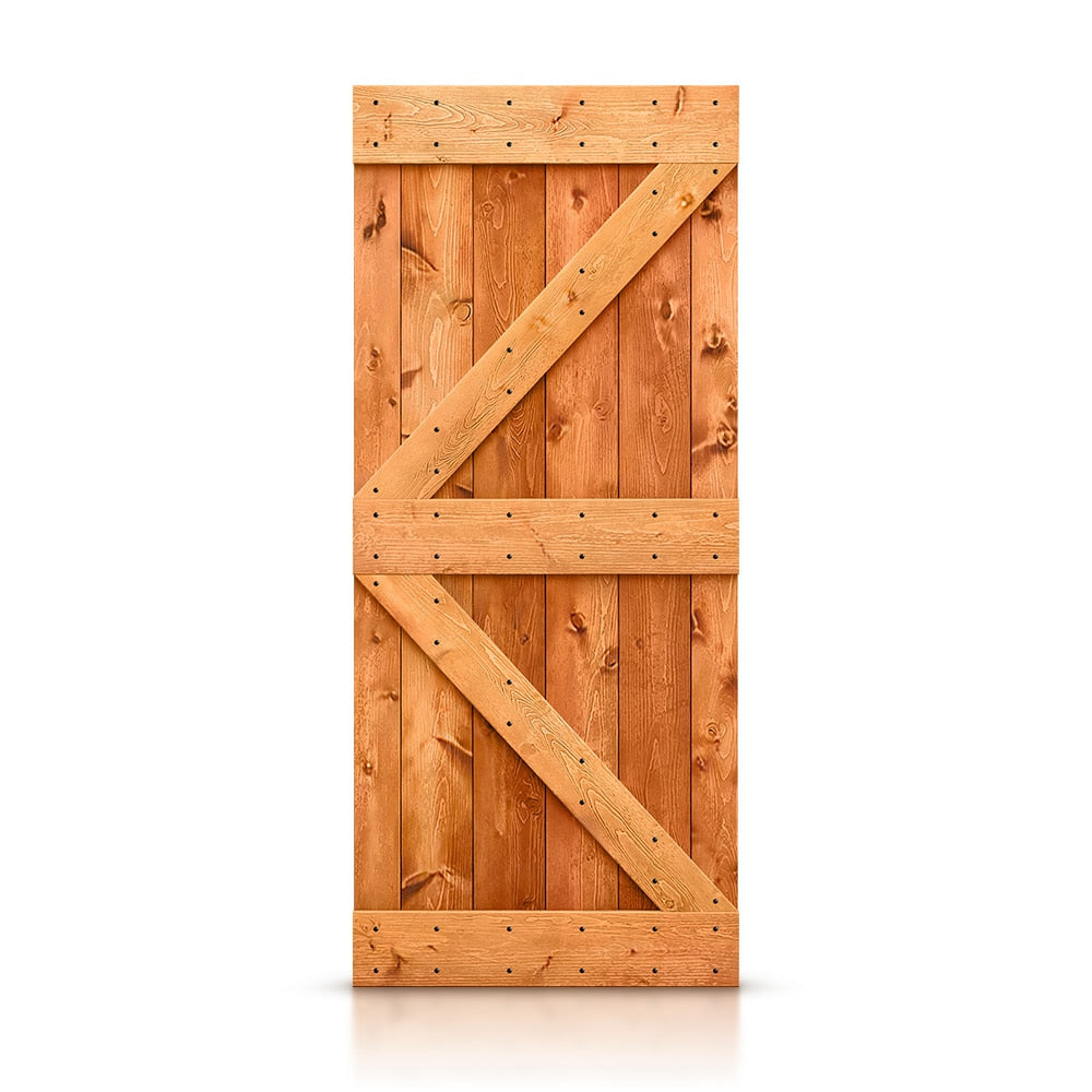 CALHOME 36-in x 84-in Red walnut K-frame Pine Wood Solid core Single Barn Door (Hardware Not Included)