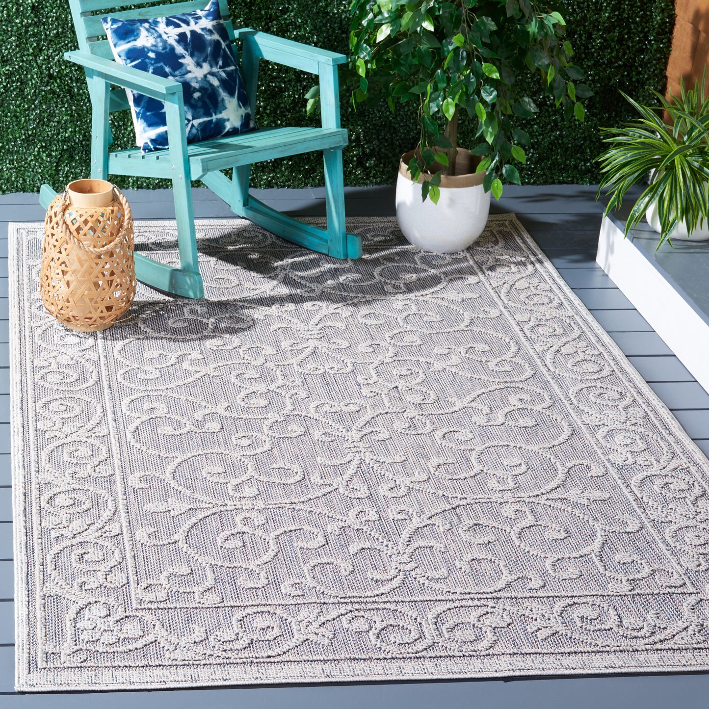 Safavieh Global 8 x 10 (ft) Synthetic Blue/Gray Rectangular Indoor/Outdoor Medallion Professionally Clean Only Area rug