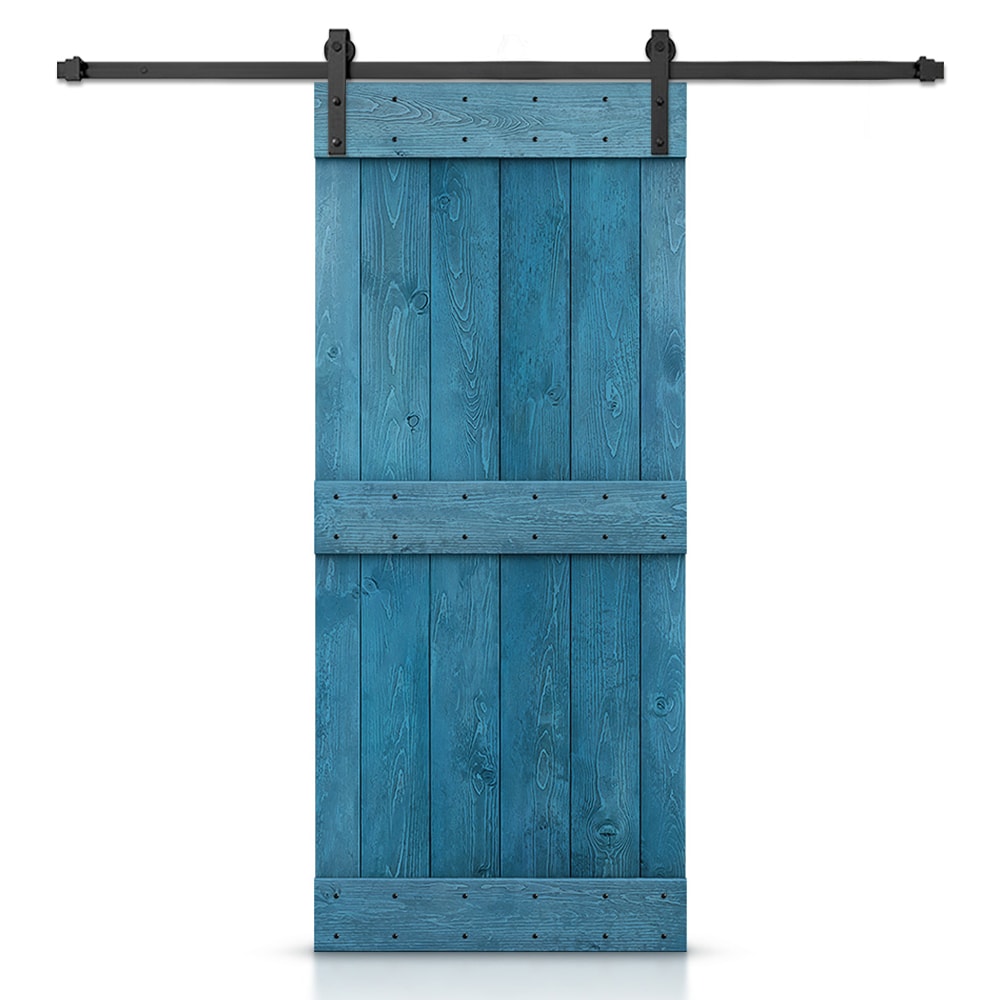 CALHOME 36-in x 84-in Ocean blue Mid-Bar Pine Wood Solid core Single Barn Door (Hardware Included)
