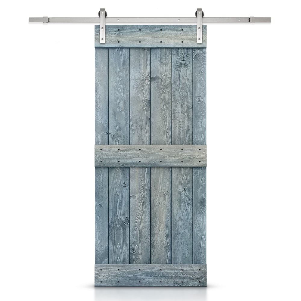 CALHOME 24-in x 84-in Denim blue Pine Wood Solid core Single Barn Door (Hardware Included)