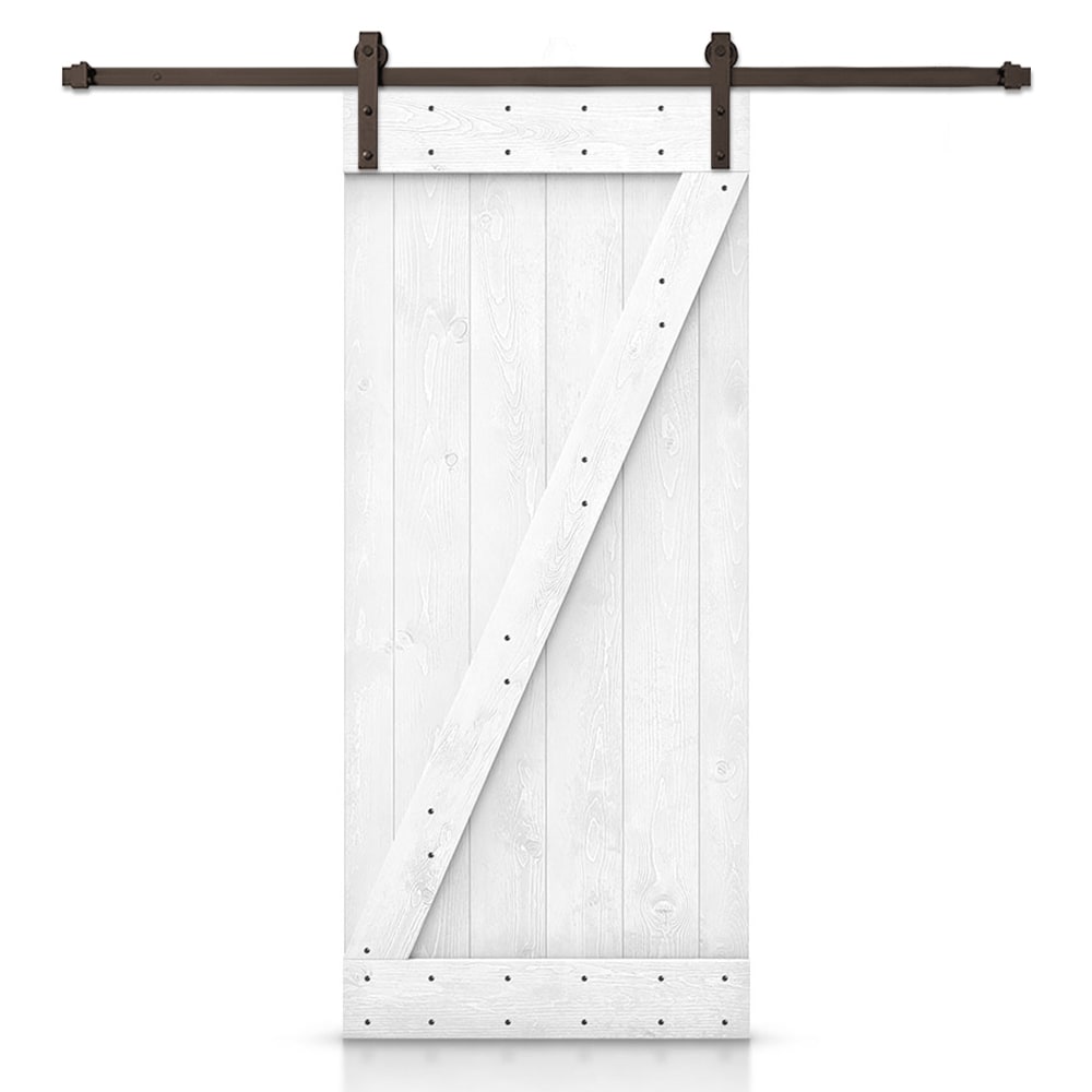 CALHOME 28-in x 84-in Light Cream Knotty pine Wood Solid core Single Barn Door (Hardware Included)