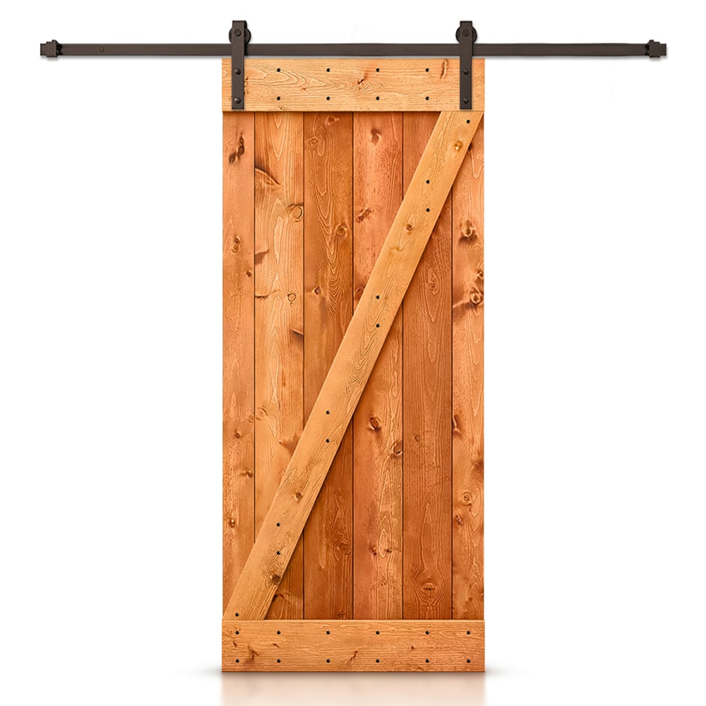 CALHOME 48-in x 84-in Red Walnut Knotty pine Wood Solid core Single Barn Door (Hardware Included)