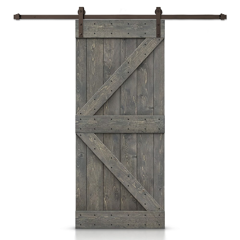 CALHOME 44-in x 84-in Weather Gray Knotty pine Wood Solid core Single Barn Door (Hardware Included)