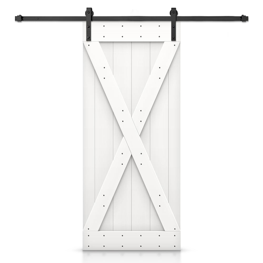CALHOME 24-in x 84-in White Knotty pine Wood Solid core Single Barn Door (Hardware Included)