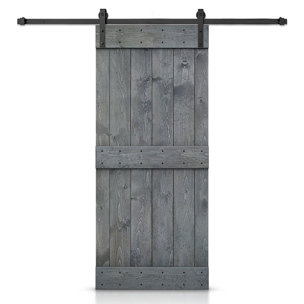 CALHOME 38-in x 84-in Gray Knotty pine Wood Solid core Single Barn Door (Hardware Included)