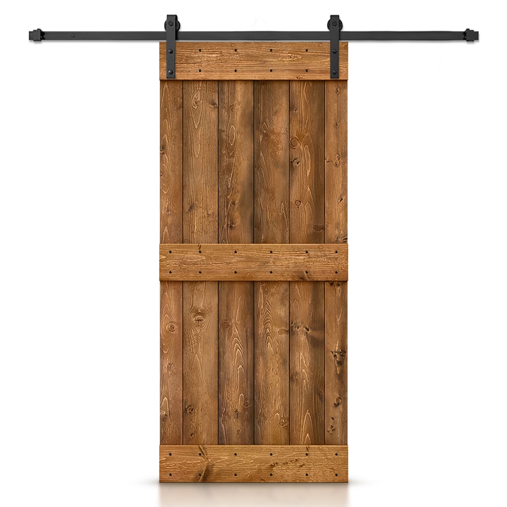 CALHOME 38-in x 84-in Walnut Knotty pine Wood Solid core Single Barn Door (Hardware Included)