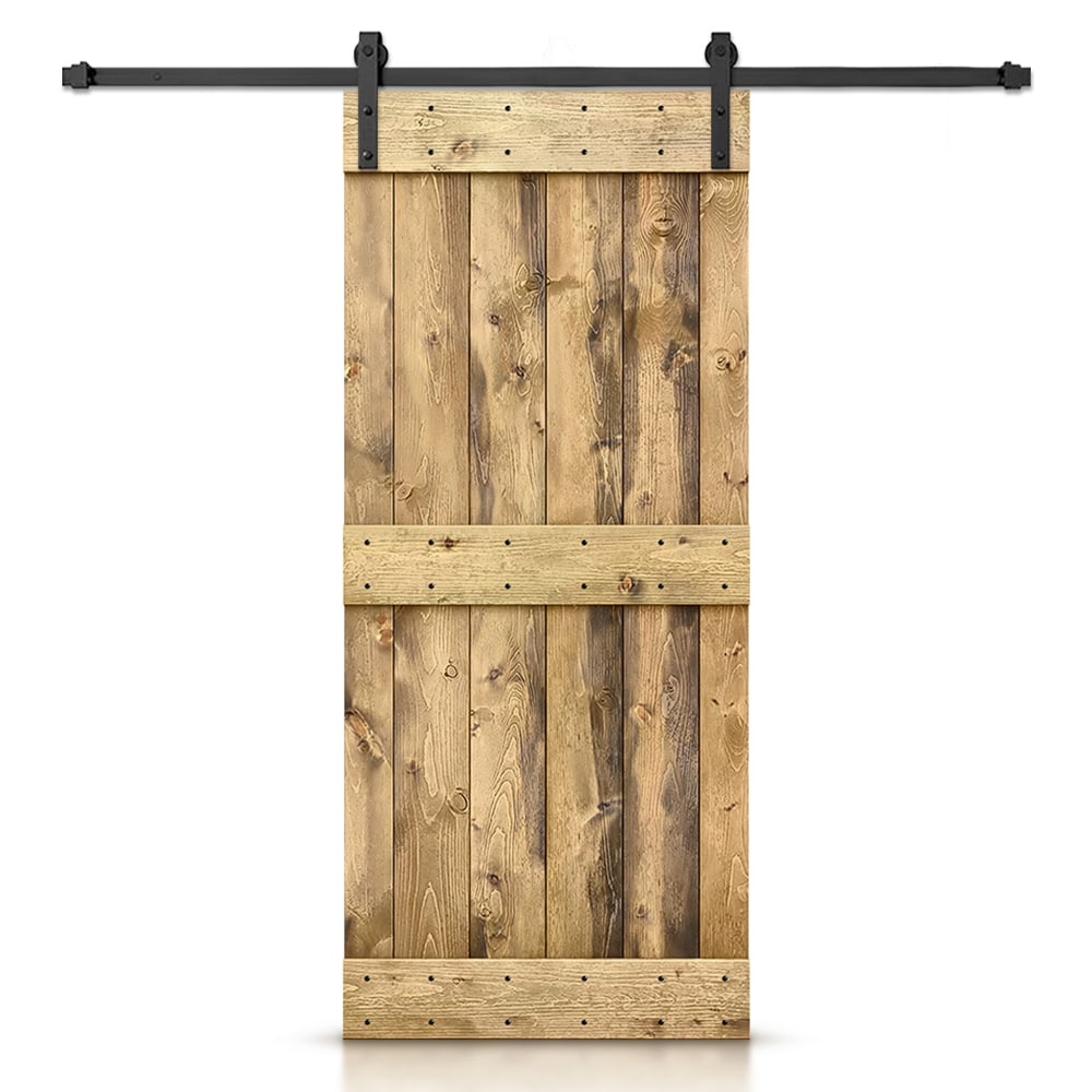CALHOME 42-in x 84-in Weather Oak Knotty pine Wood Solid core Single Barn Door (Hardware Included)
